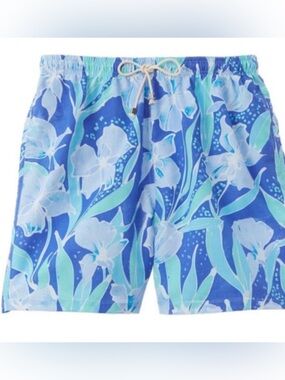NWOT J.McLaughlin short mens Swim Aqua Hibiscus Swim Trunk Blue Floral Size M